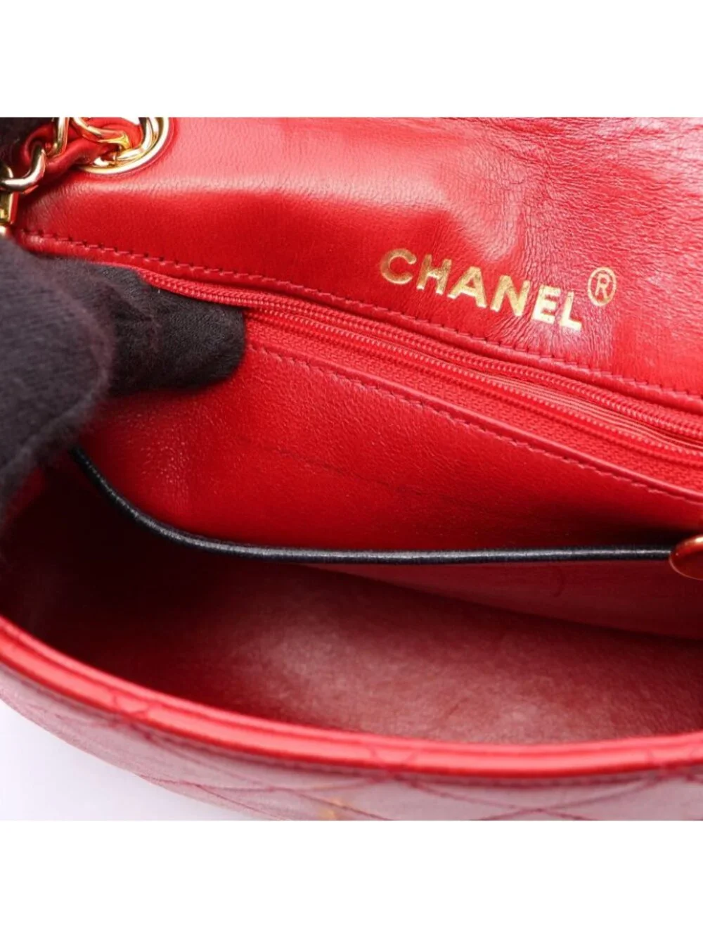 Chanel Shoulder Bag Mini Quilted Red Lambskin Chain